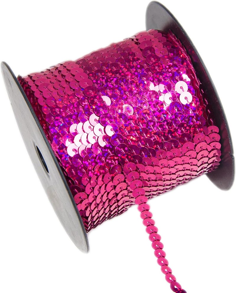 silllule 100 Yards Flat Round Sequin Trim String,6 mm Rose Red Glitter Sequin Ribbon Metallic Trim Strand for Crafts Sewing Wedding Dress Clothes Party Embellish - Image 1